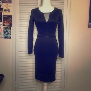 Black Long Sleeve Knee-Length Bodycon Dress - M